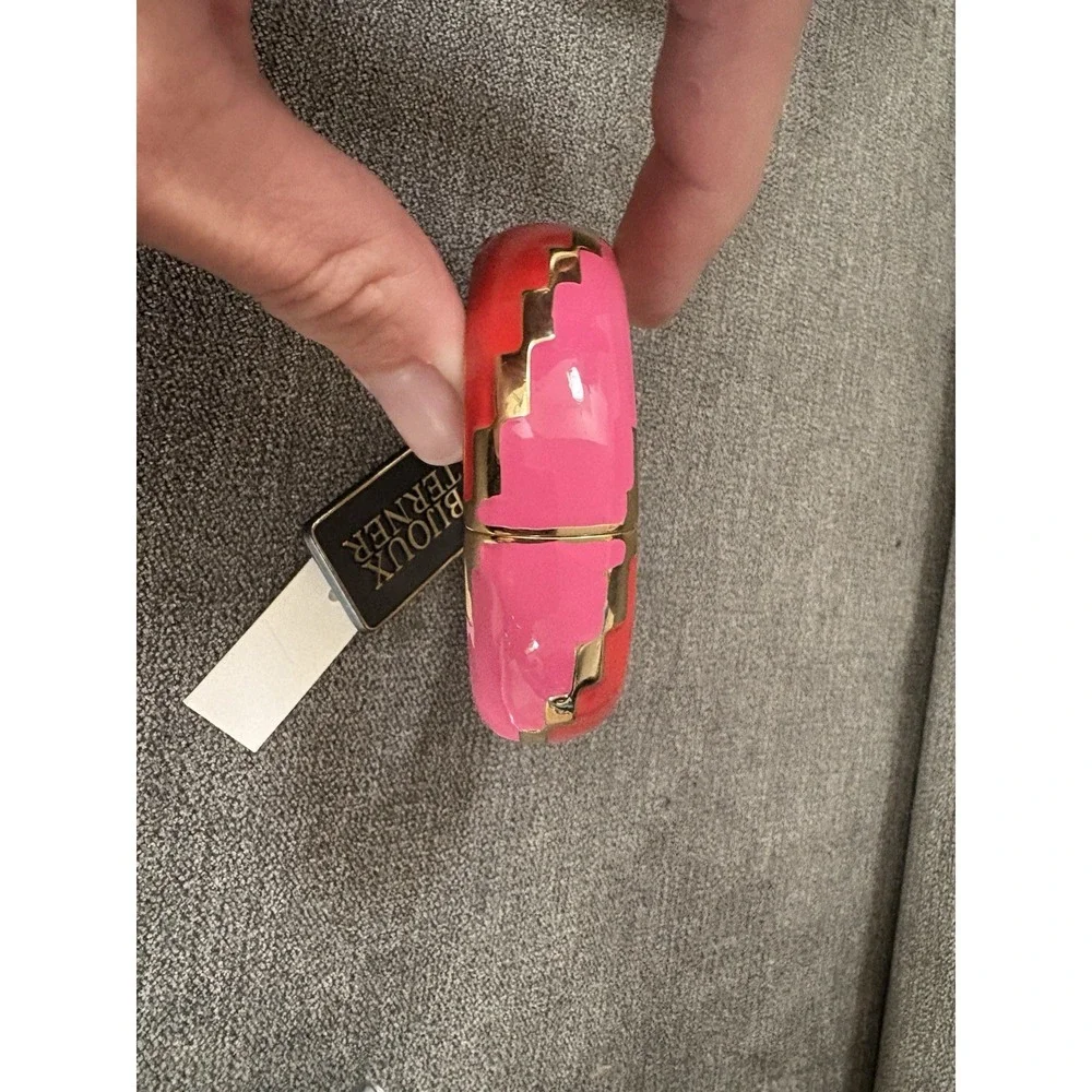 Bijoux‎ Terner Gold Pink Red Enamel Fire BR Tone Clamp Bracelet New With Tag $98